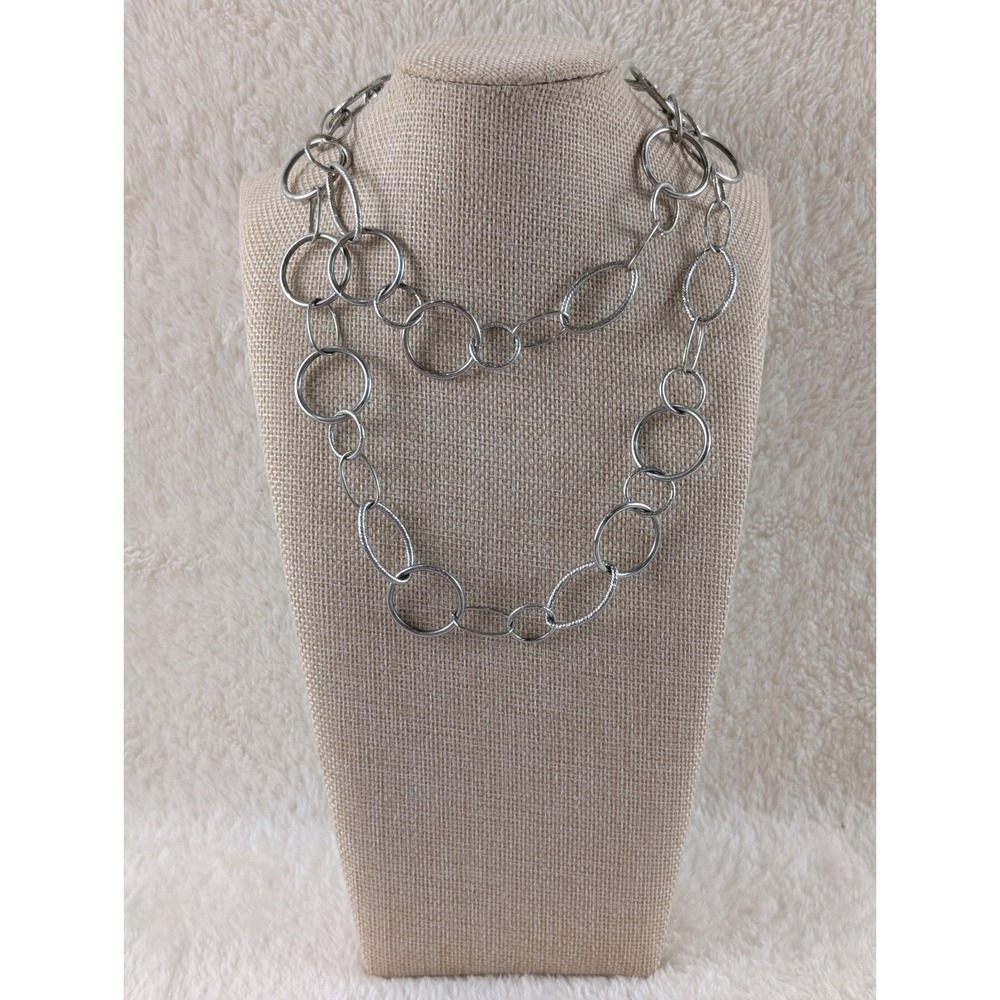 Silver-Tone Open Link Chain‎ Necklace – Long Layered Statement Piece